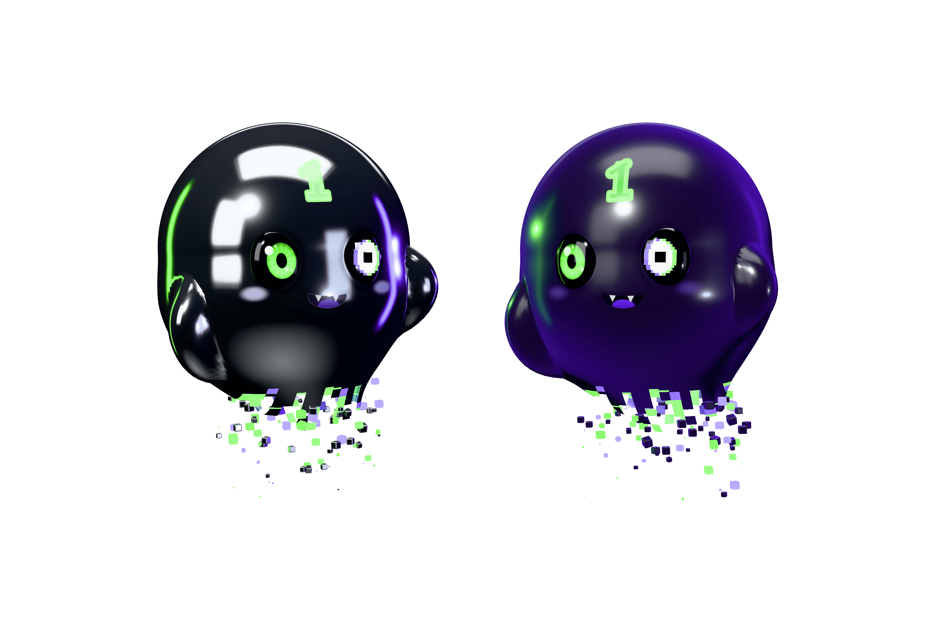 Glitchy mascot, Chrome and Shadow editions